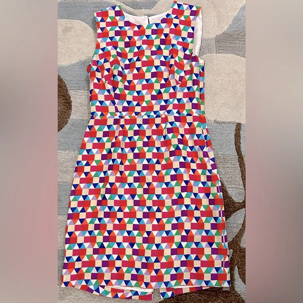 Kate Spade Short Sleeve Abbey Silk Blend Sheath Dress In Vibrant Geo Print ZB4